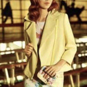Ted Baker NEW Noira Yellow Lemon & Metallic Gold Tweed Zip Cropped Blazer Jacket